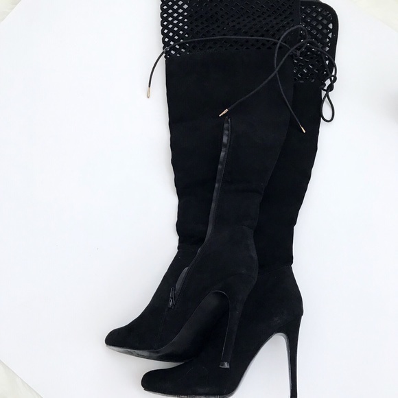 Shoe Dazzle black faux Suede OTK Boots - Picture 1 of 8